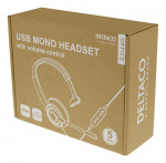 DELTACO Office USB mono headset, volumkontroll, brusreducerande mikrofon, svart