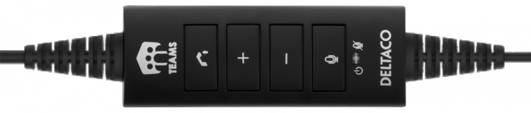 DELTACO Office USB-stereohodesett, Teams- og Webex-kompatibelt, volumkontroll, støyreduserende mikrofon, svart