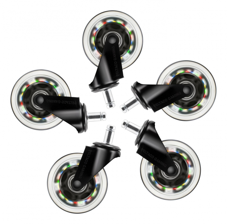 DELTACO GAMING Hjul til spillstol med LED-lys, 5-pakning