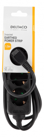 DELTACO Jordet grenuttak, 3x CEE 7/3, 1x CEE 7/7, barnesikret, 1,5m, svart