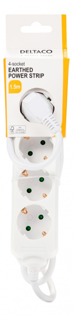 DELTACO Jordet grenuttak, 4x CEE 7/3, 1x CEE 7/7, barnesikret, 1,5m, hvit