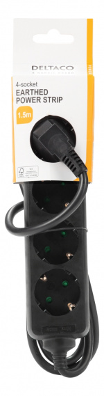 DELTACO Jordet grenuttak, 4x CEE 7/3, 1x CEE 7/7, barnesikret, 1,5m, svart