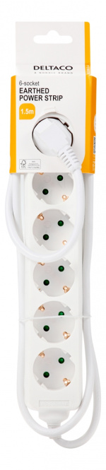 DELTACO Jordet grenuttak, 6x CEE 7/3, 1x CEE 7/7, barnesikret, 1,5m, hvit