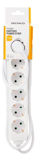 DELTACO Jordet grenuttak, 6x CEE 7/3, 1x CEE 7/7, barnesikret, 1,5m, hvit