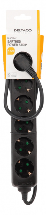 DELTACO Jordet grenuttak, 6x CEE 7/3, 1x CEE 7/7, barnesikret, 1,5m, svart