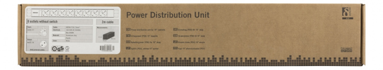 DELTACO Strømskinne, 8xCEE 7/3, 1xCEE 7/7, 2m, kabel, hvit