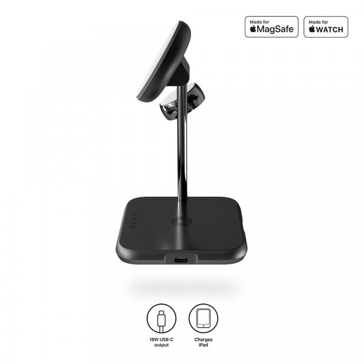Zens Trådløs Lader 4-i-1 Magnetisk + Ur Svart