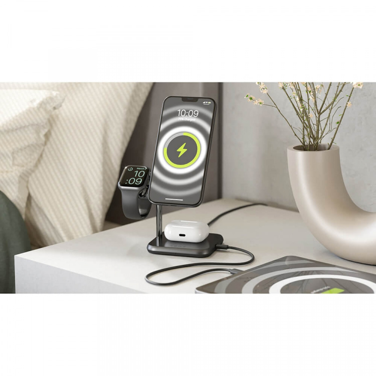 Zens Trådløs Lader 4-i-1 Magnetisk + Ur Svart