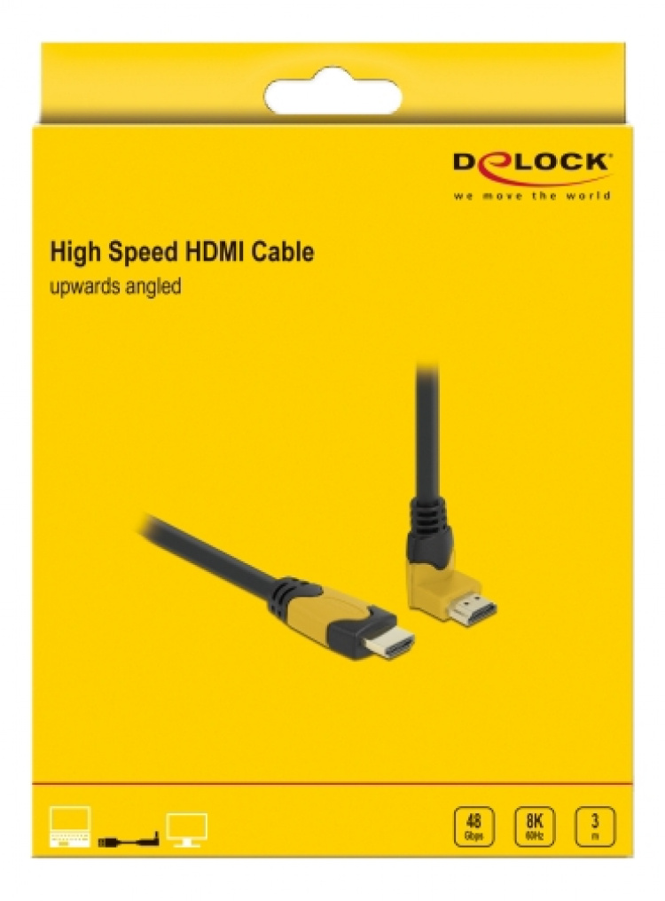 DeLOCK Høyhastighets HDMI-kabel hann-hann 90° opp 48 Gbps 8K 60 Hz 3 m