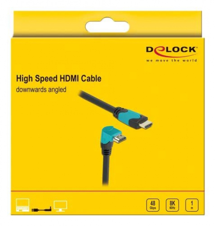 DeLOCK Høyhastighets HDMI-kabel hann-hann 90° ned 48 Gbps 8K 60 Hz 1 m