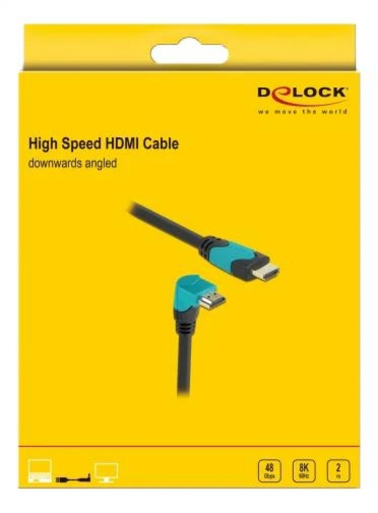DeLOCK Høyhastighets HDMI-kabel hann-hann 90° ned 48 Gbps 8K 60 Hz 2 m