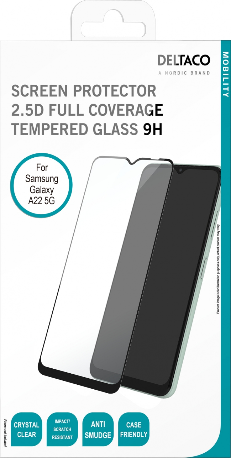 DELTACO skjermbeskytter til Samsung Galaxy A22, 2,5D herdet glass, 9H hardhet