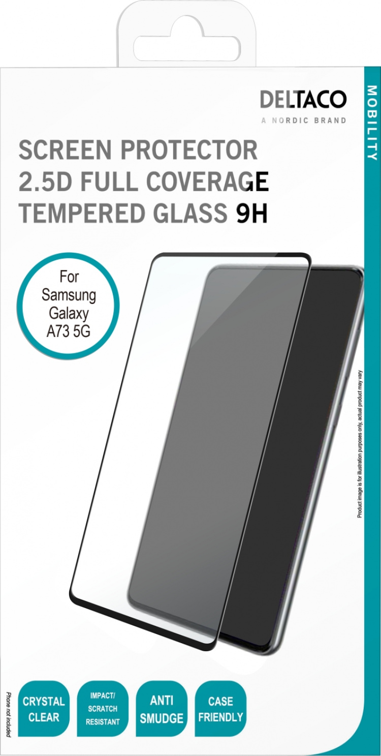 DELTACO skjermbeskytter til Samsung Galaxy A73, 2,5D herdet glass, 9H hardhet