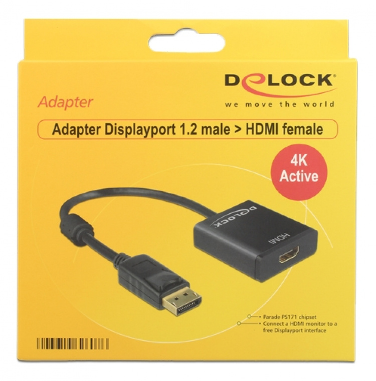 DeLOCK Adapter Displayport 1.2 hann til HDMI hunn, 4K, aktiv