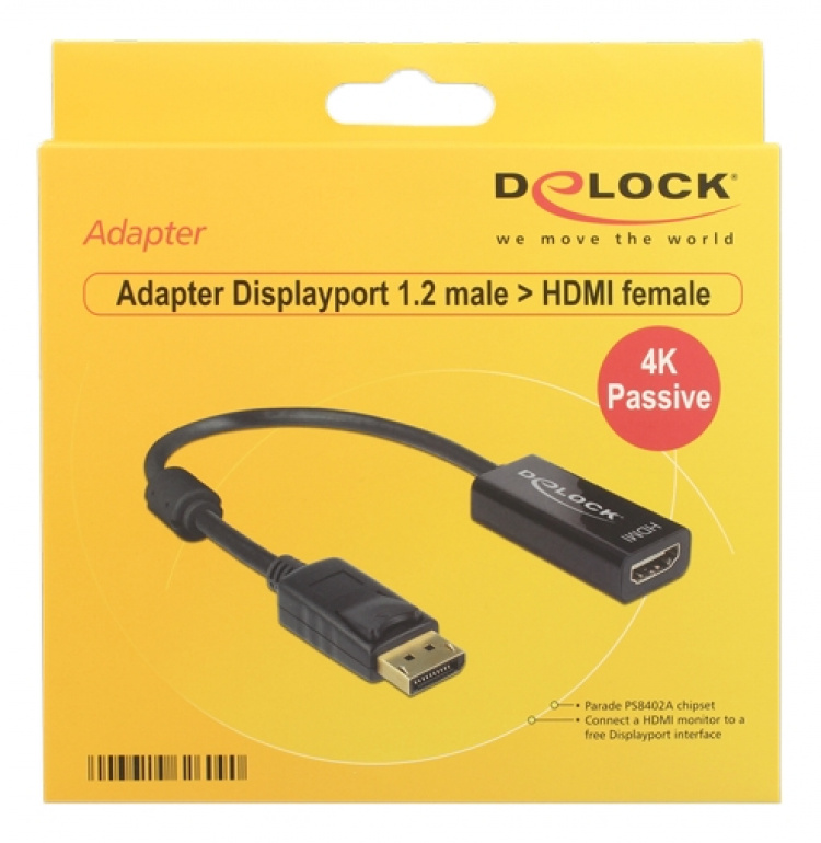DeLOCK Adapter Displayport 1.2 hann til HDMI hunn, 4K, passiv