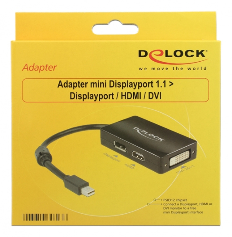 DeLOCK Adapter mini Displayport 1.1 ma til Displayport/HDMI/DVI