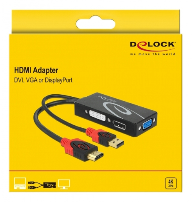 DeLOCK Adapter HDMI hann > DVI / VGA / DisplayPort hunn 4K svart