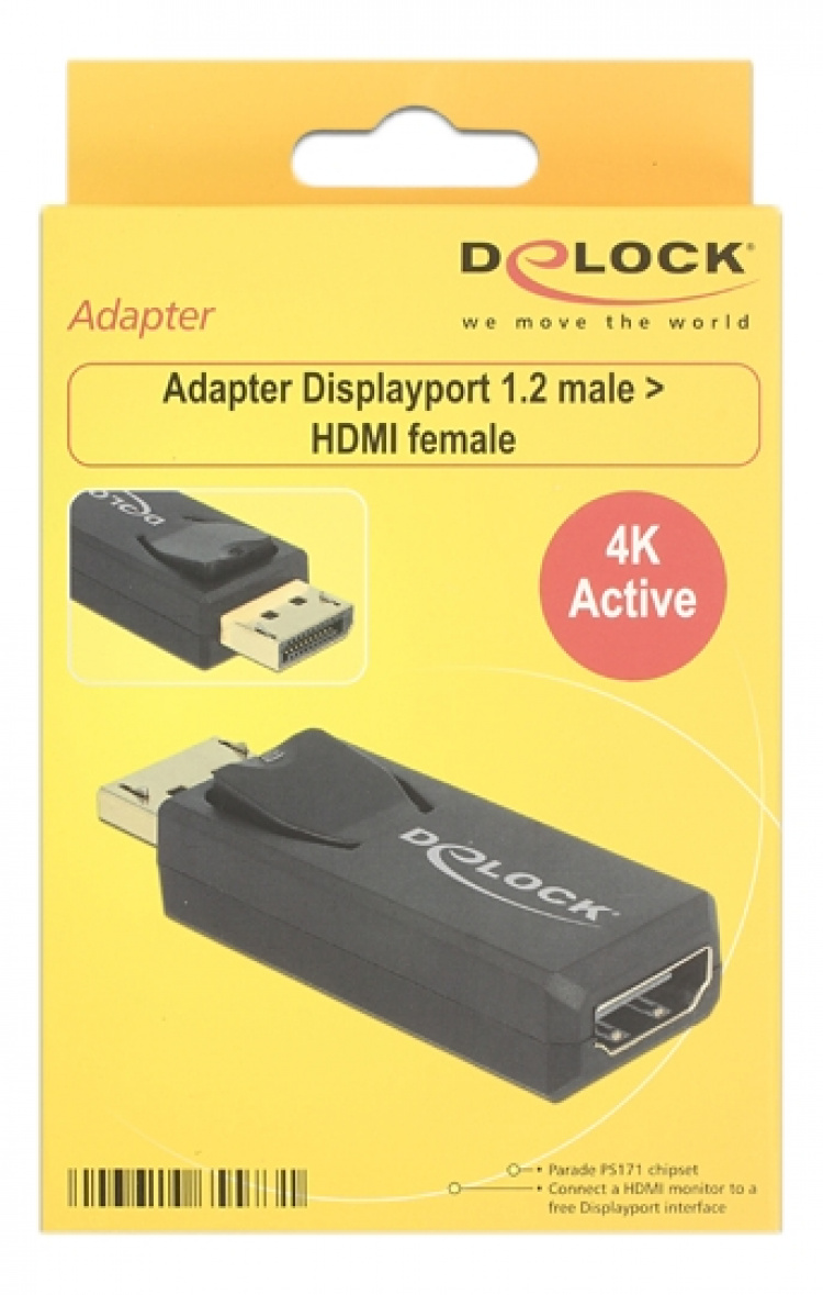 DeLOCK Adapter DisplayPort 1.2 hann > HDMI hunn 4K Active svart