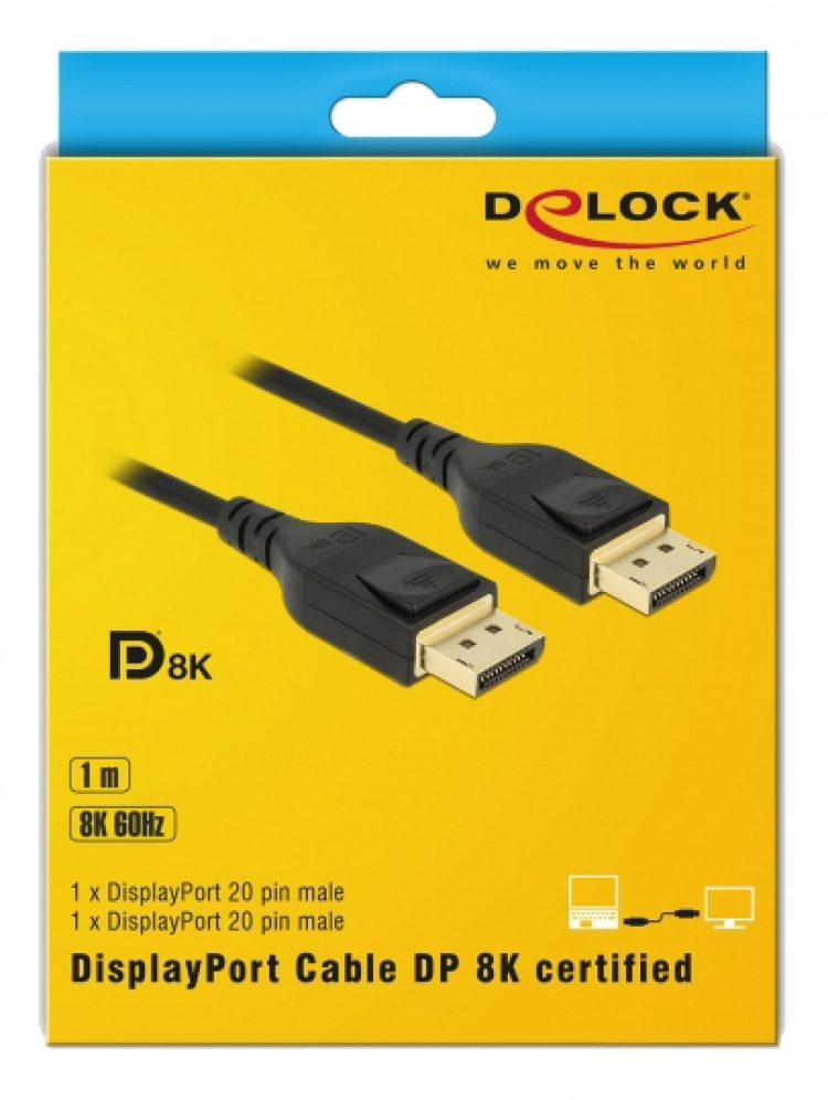 DeLOCK DisplayPort kabel 8K 60 Hz 1 m DP 8K-sertifierad, svart