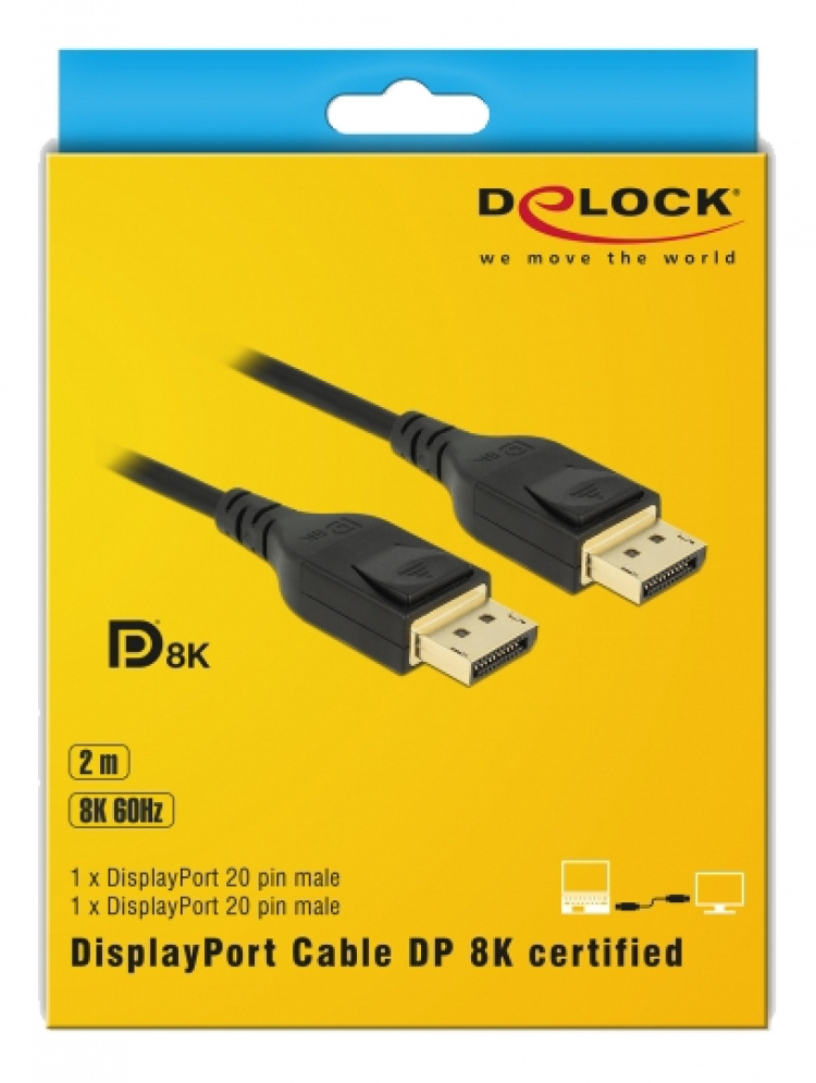 DeLOCK DisplayPort kabel, 8K 60 Hz, DP 8K-sertifisert, 2 m, svart