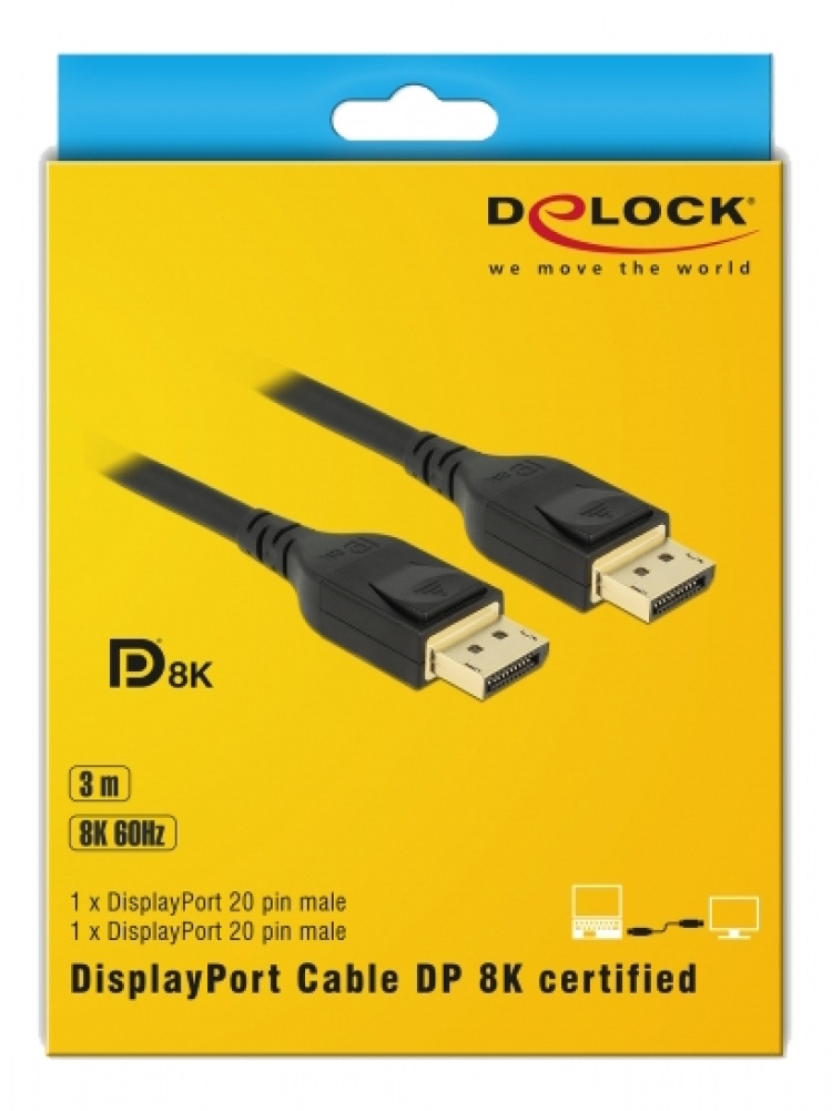 DeLOCK DisplayPort kabel 8K 60 Hz 3 m DP 8K-sertifierad, svart