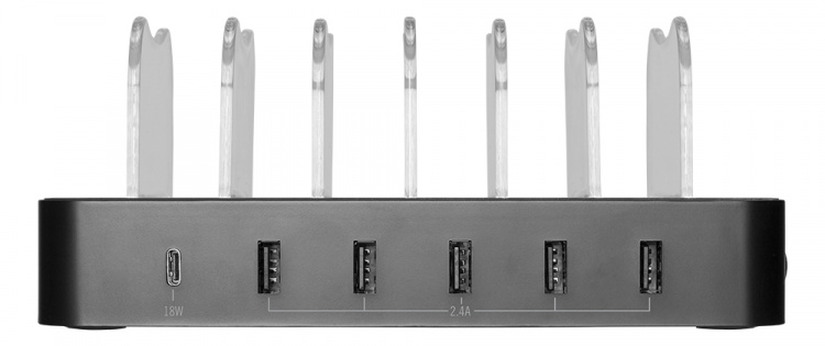 DELTACO USB-ladestasjon 5x USB-A, 1x USB-C PD, totalt 50 W, svart