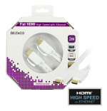 DELTACO HDMI-kabel, v1.4+Ethernet, 19-pin ha-ha, 1080p, flat, hvit, 2m