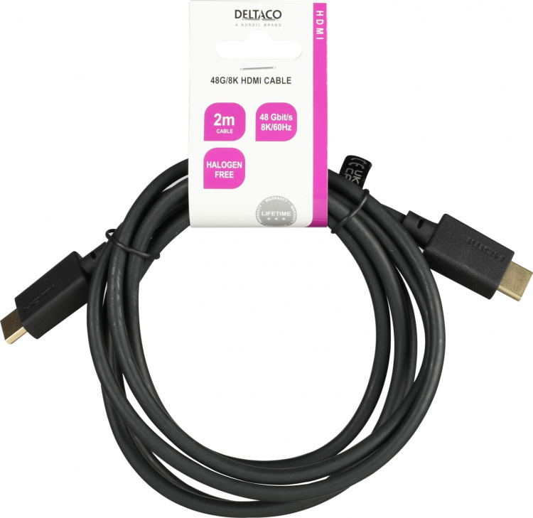 DELTACO Ultra High Speed HDMI-kabel, 2m, eARC, QMS, 8K 60Hz, 4K 120Hz, LSZH, svart