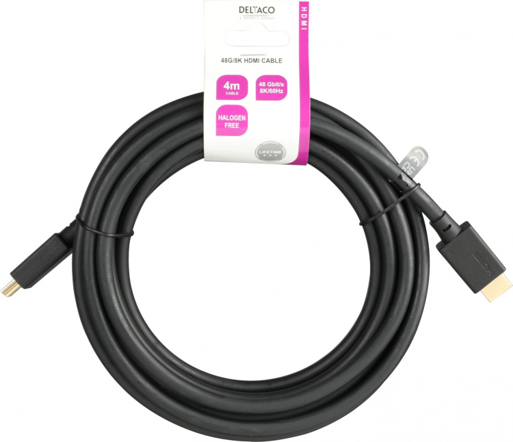 DELTACO Ultra High Speed HDMI-kabel, 4m, eARC, QMS, 8K 60Hz, 4K 120Hz, LSZH, svart