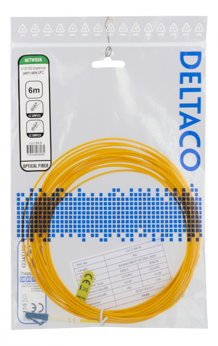 DELTACO OS2 Fiberkabel, LC - LC, simplex, singlemode, UPC, 6m