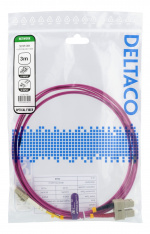 DELTACO OM4 Fiberkabel, LC-SC Duplex, 50/125, 3m, rosa