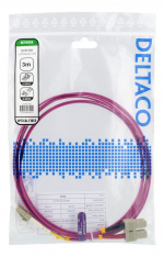 DELTACO OM4 Fiberkabel, LC-SC Duplex, 50/125, 3m, rosa