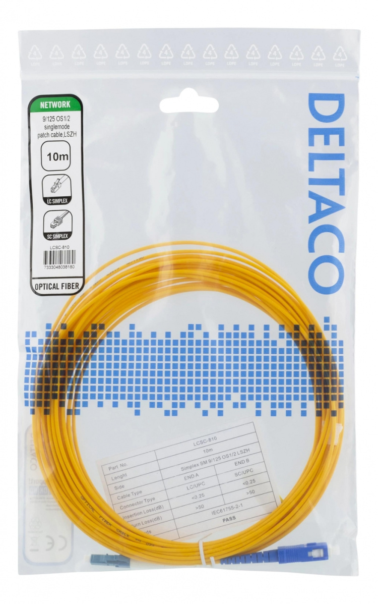 DELTACO OS1/2 Fiberkabel, LC - SC, 9/125, singlemode, 10m