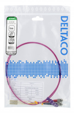 DELTACO OM4 Fiberkabel, LC-ST Duplex, 50/125, 1m, rosa