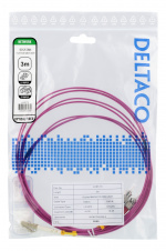 DELTACO OM4 Fiberkabel, LC-ST Duplex, 50/125, 3m, rosa