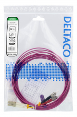 DELTACO OM4 Fiberkabel, LC-ST Duplex, 50/125, 5m, rosa