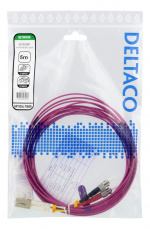 DELTACO OM4 Fiberkabel, LC-ST Duplex, 50/125, 5m, rosa