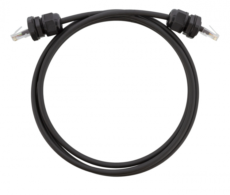 DELTACO S/FTP Cat6a patchkabel, 2m, IP68, PG13.5, svart