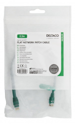 DELTACO U/UTP Cat6 patchkabel, flat, 0,3 m, 250 MHz, grønn