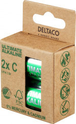 DELTACO Ultimate Alkaline C-batteri, 2-pakning