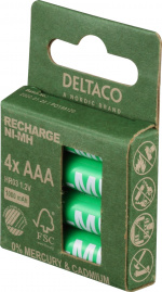 DELTACO aAA oppladbare batterier, 1000 mAh, 4-pakning