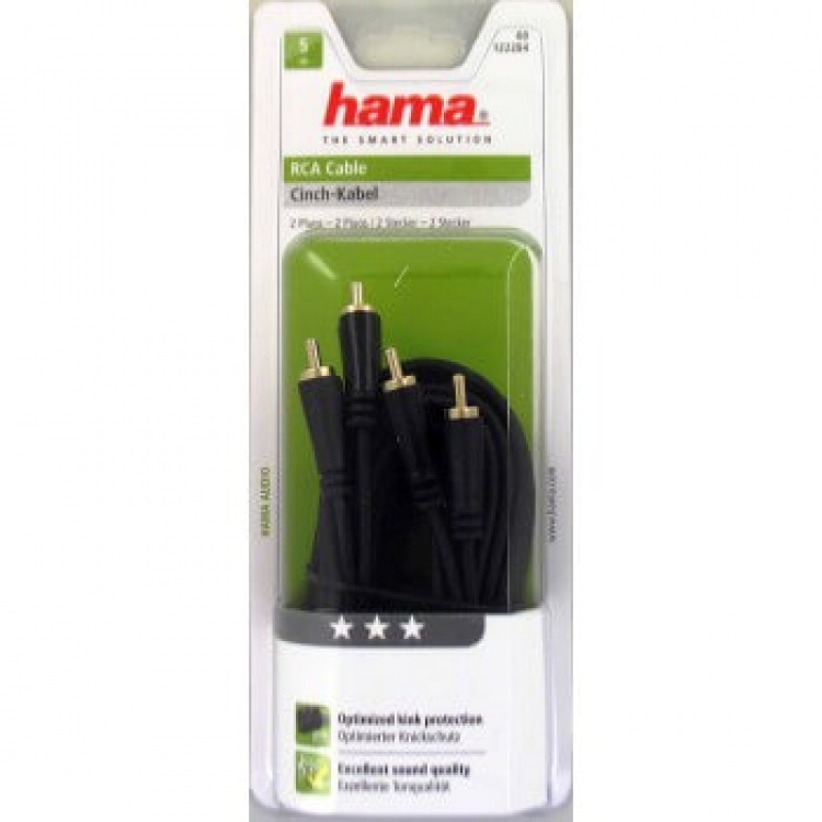 Hama audiokabel 2xRCA-2xRCA Gull Svart 5m