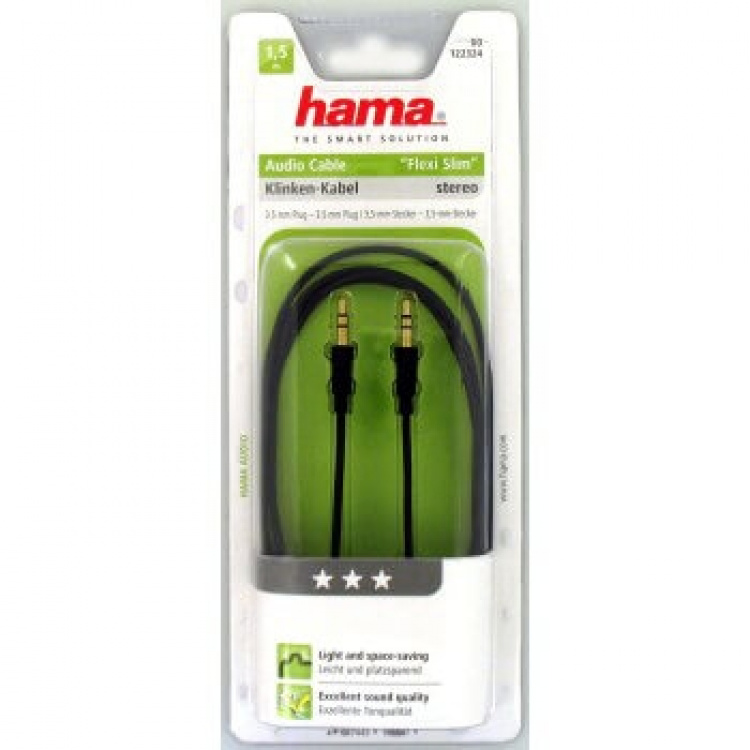 Hama audiokabel 3,5mm-3,5mm 1,5m Flexi-slim TL