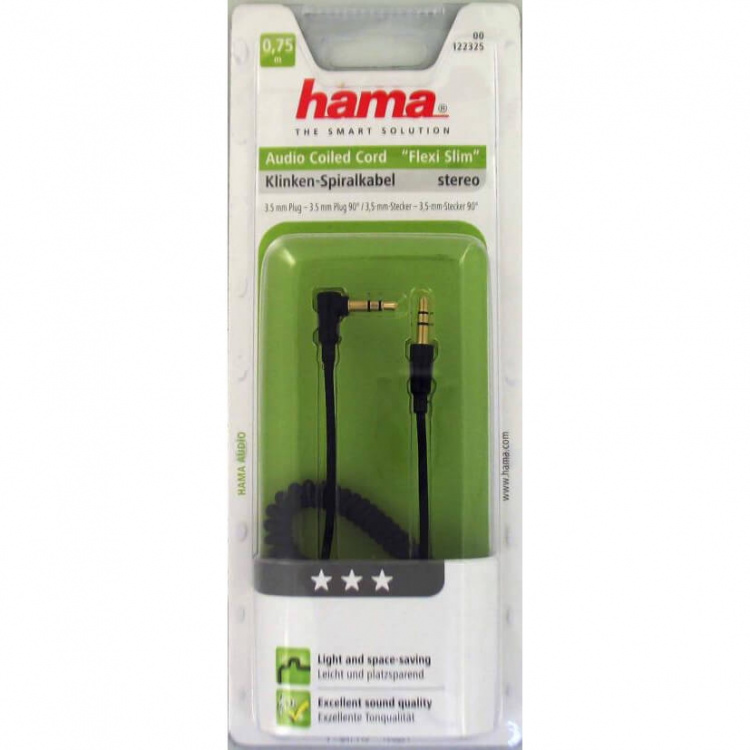 Hama audiokabel 3,5mm-3,5mm 0,75m vinklet 90° TL