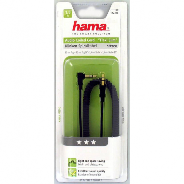 Hama audiokabel 3,5mm-3,5mm 1,5m vinklet 90° TL