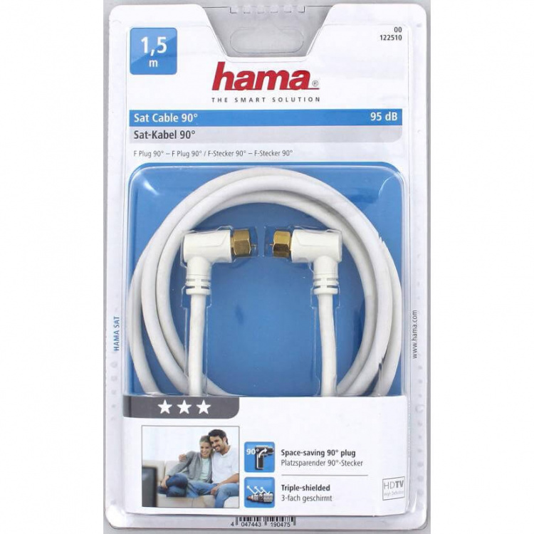 Hama Kabel Antenn SAT 95dB Vinklet F-Plug - F-Plug Gull Hvit 1.5m Hama Kabel Antenn SAT 95dB Vinklet F-Plug - F-Plug Gull Hvit 1.5m