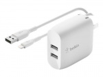 Belkin Vegglader med 2x USB-kontakt + Lightning-kabel 1 m 