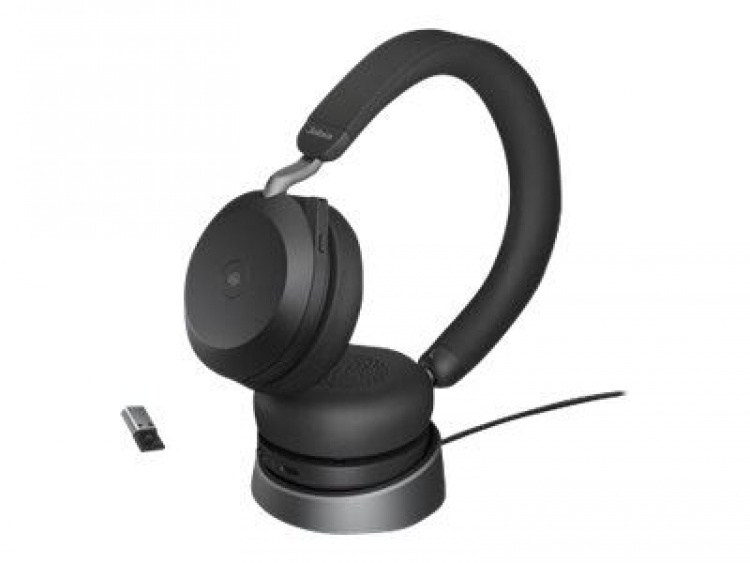 Jabra Kablede hodetelefoner med ladestasjon, Jabra Evolve2 75 Link380a Ms Stereo, svart