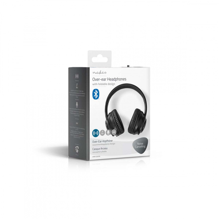 Nedis Trådløse Over-Ear hodetelefoner | Maksimal batteritid: 16 timer | Innebygd mikrofon | Trykk kontroll | Stemmestyring | Volumkontroll | Reiseveske inkludert | Sort