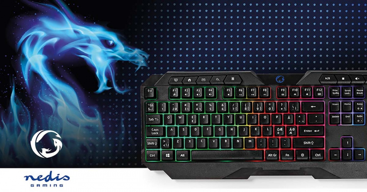 Nedis Wired Gaming Keyboard | USB Type-A | Membrantaster | LED | QWERTY | ND Layout | USB-Strøm | Strømkabel lengde: 1.30 m | Multimedia Nedis Wired Gaming Keyboard | USB Type-A | Membrantaster | LED | QWERTY | ND Layout | USB-Strøm | Strømkabel lengde: 1.30 m | Multimedia